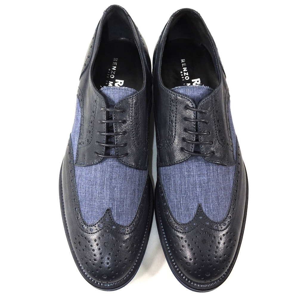 RENZO MERCURI 🇮🇹 MEN'S NAVY BLUE  LEATHER COMFORT FASHION OXFORD SHOES - Picture 6 of 7